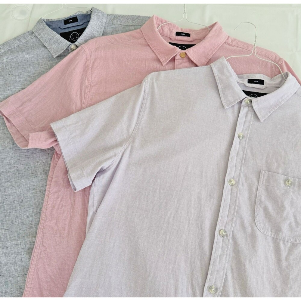 Even Tide Lot of 3 Shirts Men LT TALL SLIM Gray Pink Lavender Linen Blend Button